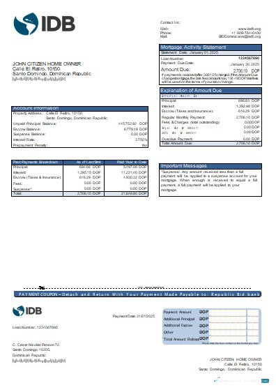 Download Dominican Republic Bid bank mortgage statement scr Photoshop template